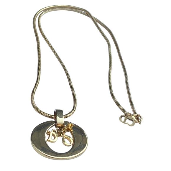 Authentic Dior Vintage Gold-Tone Logo Charm Necklace - Picture 8 of 11